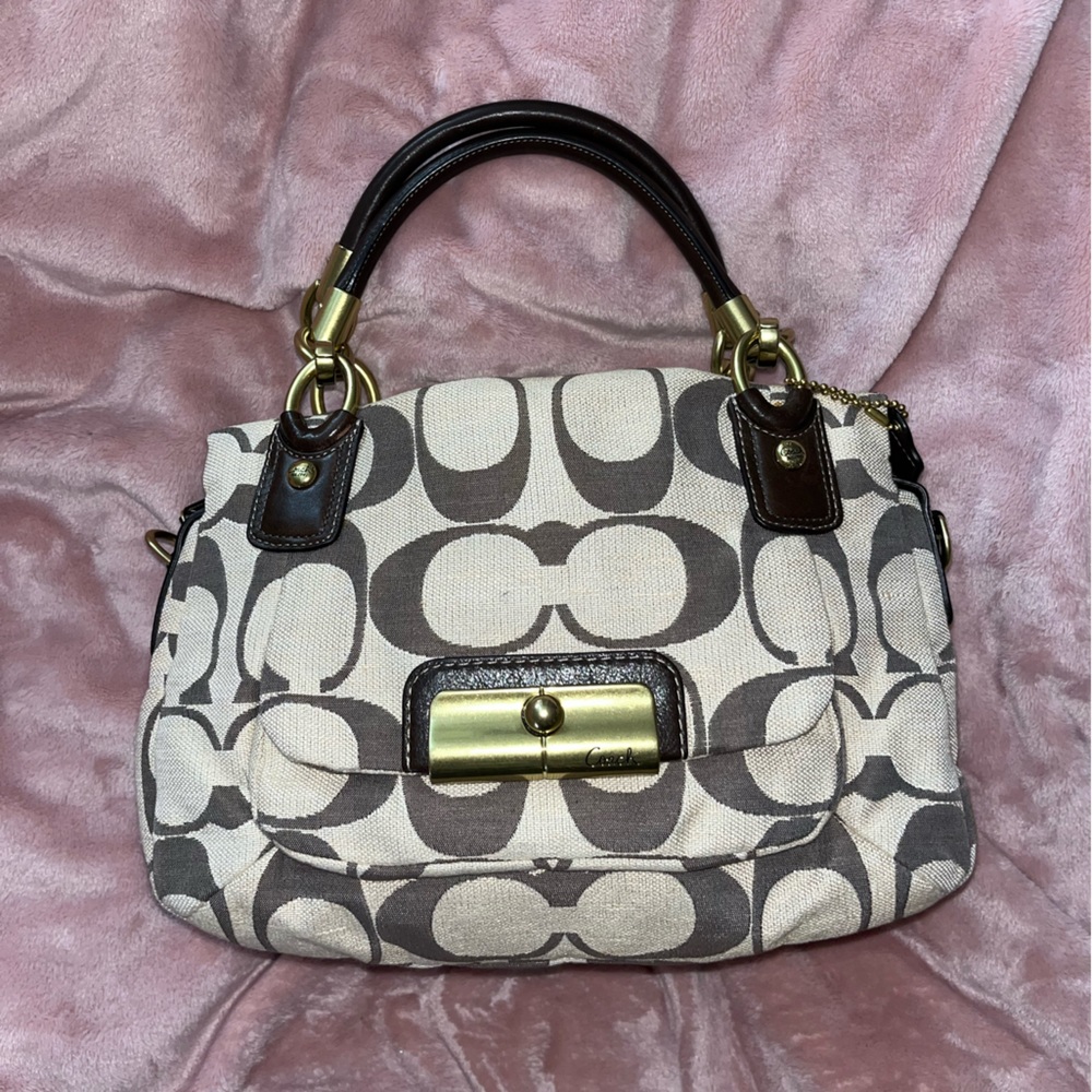 Vintage Coach Kristen Signature Linen Satchel #16820